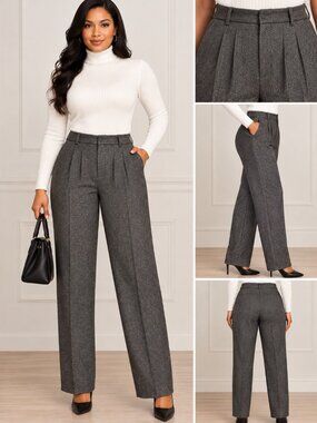 Vintage 90s Jennifer Moore Office Wear Gray Herringbone Dress Pants Size 8P